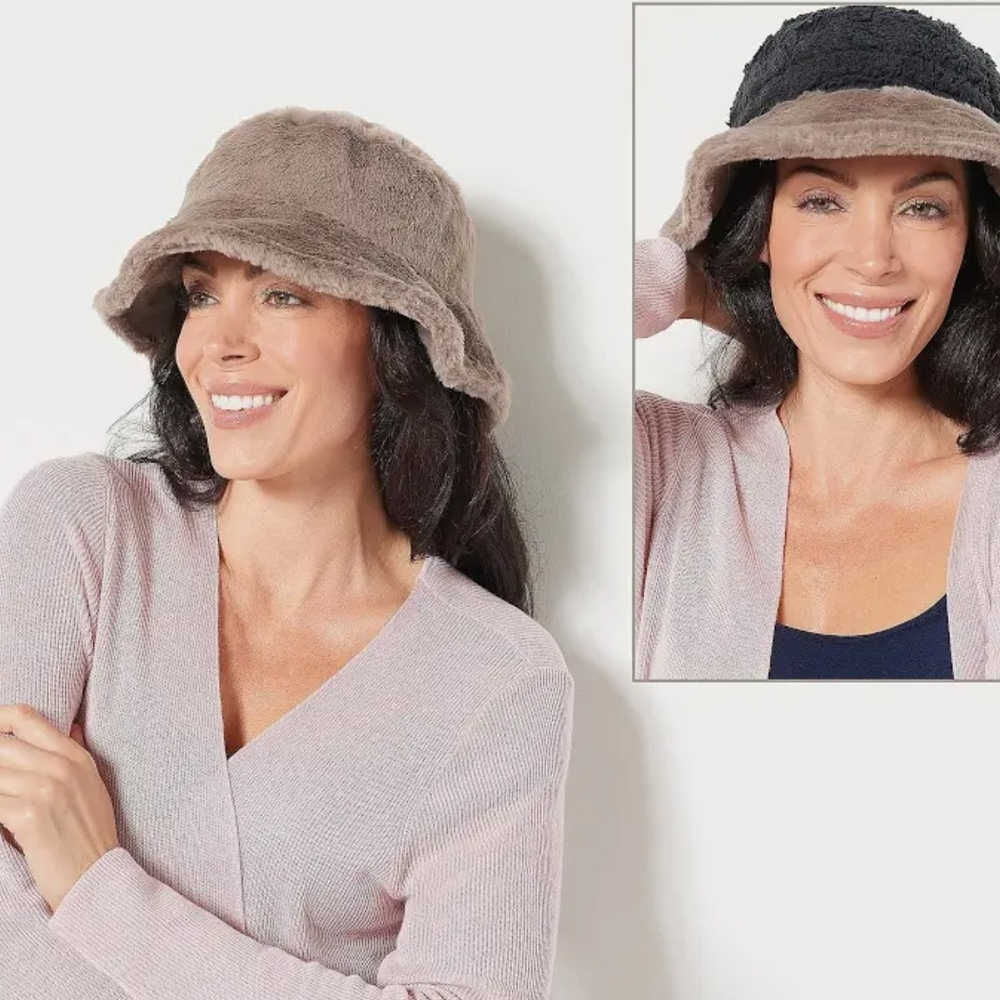 Cozy Faux Fur Bucket Hat - Taupe